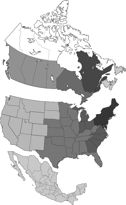 Carte des services offerts en Amérique du Nord